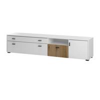 TV-LOWBOARD weiß matt, Eiche 200 cm, Flat-TV Unterschrank mit Soft-Close - Eichefarben/Schwarz, Holzwerkstoff/Kunststoff (200/44/42cm) - Furn.Design