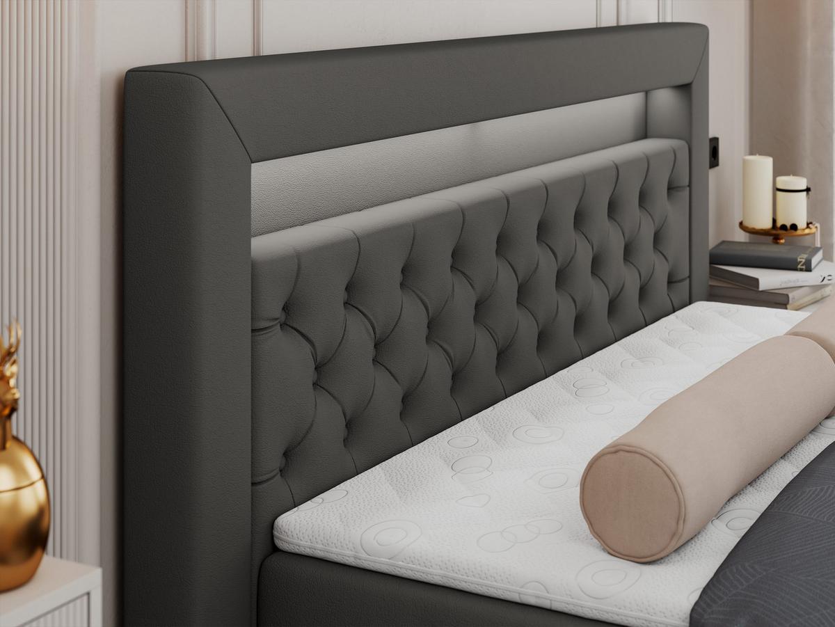 BOXBETT GOLD-6 LED 160/200 Dunkelgrau Kunstleder - H4 - Dunkelgrau, Holz/Textil (160/200cm) - MKS