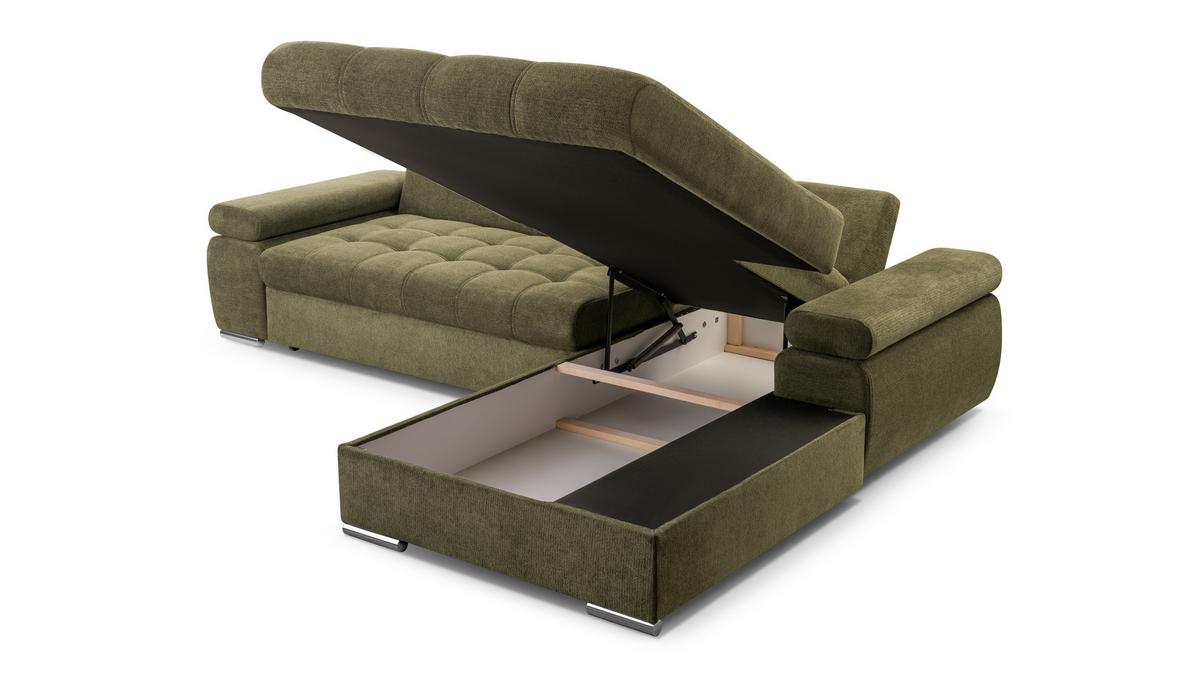 ECKSOFA SANDRO Grün Geflochtener Stoff mit Schlaffunktion - Grün, Holz (277/201cm) - MASSENO