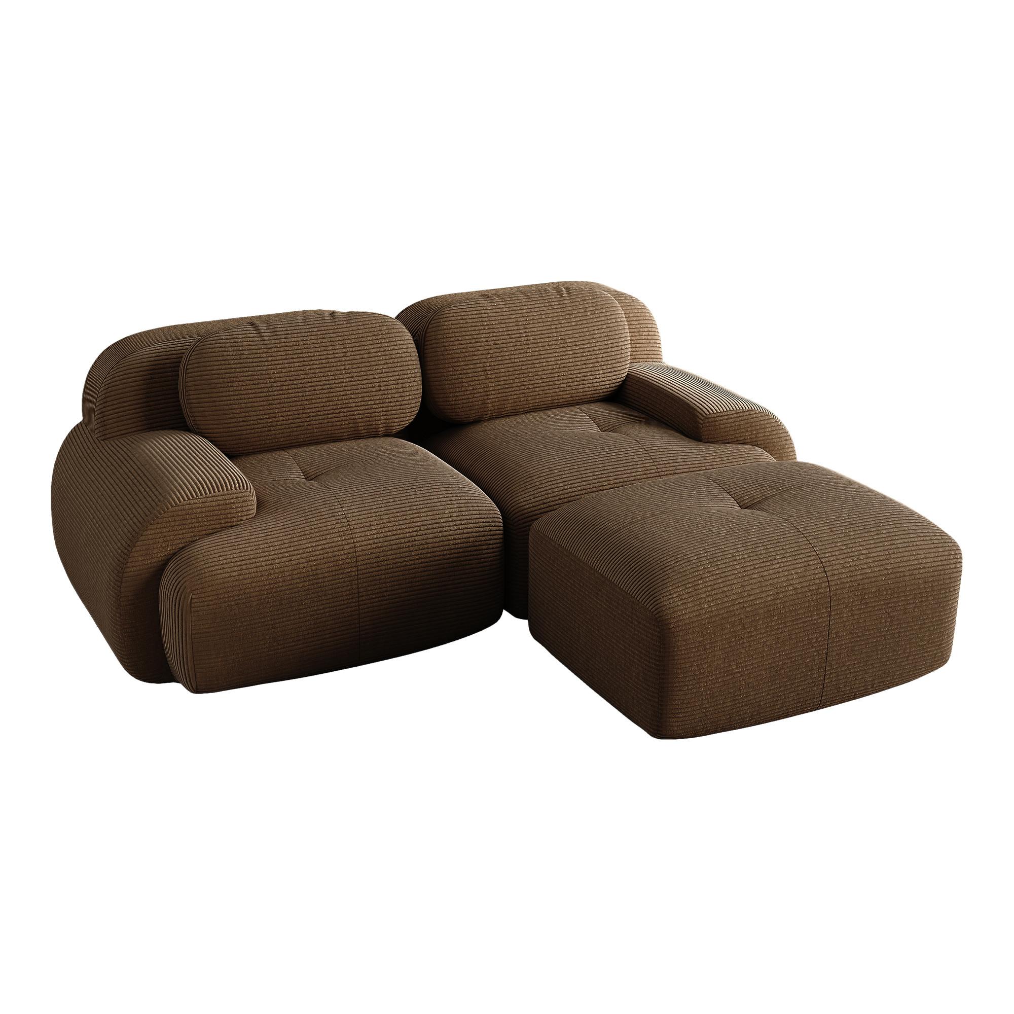 ECKSOFA Modulares Boneless Cord Sofa 2-Sitzer - Braun, Textil (208/178cm) - Urban Meuble