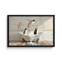 POSTER MIT RAHMENGERAHMTES BILD Vintage - Pinguin - Badewanne - Schaumstoff 60x40 cm - Schwarz, Papier (60/40cm) - MuchoWow