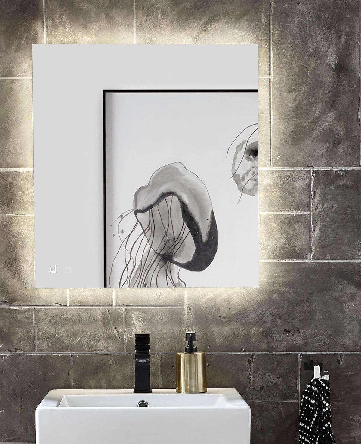 BADSPIEGEL mit LED Beleuchtung und Touchschalter 60 cm - Weiß, Glas (60/65/3cm) - Furn.Design