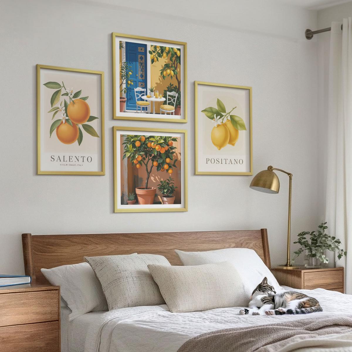 BILDER SET 4er Set - 50x50 cm & 40x60 cm Goldrahmen - Amalfi-Zitronen und -Orangen - Goldfarben, Kunststoff (50/50cm) - TULUP
