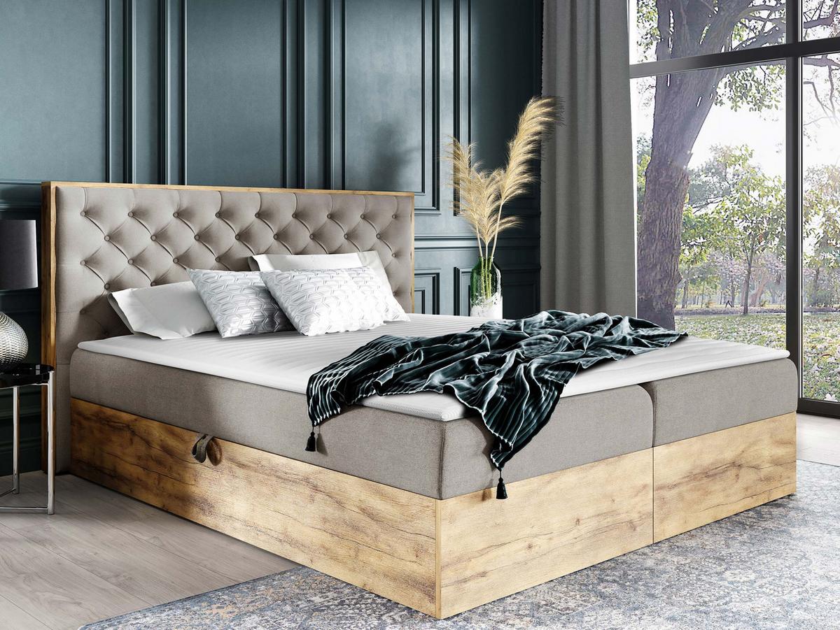 BOXBETT Wood 3 - H3 - Greige, Holz/Textil (160/200cm) - MIRJAN24