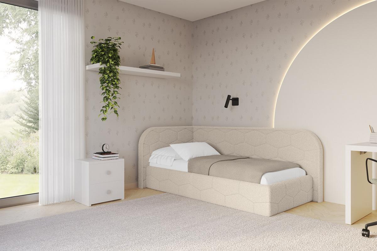 EINZELLBETT Jugendbett mit Bettkasten und Matratze H3/H4, Rechts - JAXY 80x200 Dunkelbeige - Taupe, Holzwerkstoff/Textil (80/200cm) - ALTDECOR