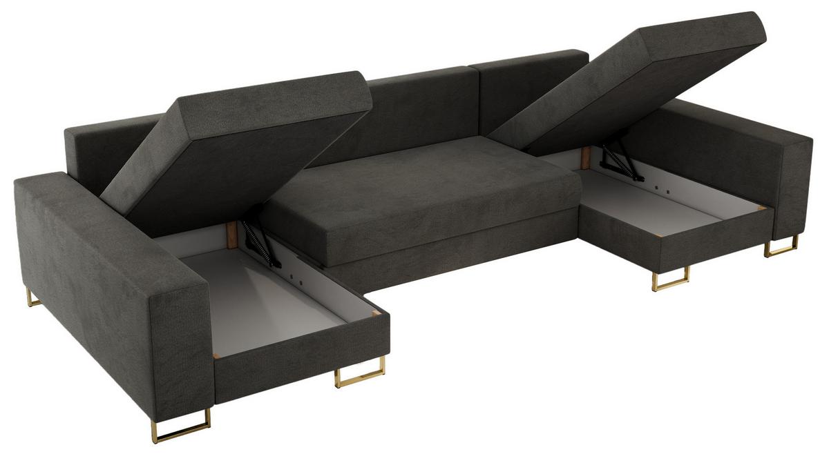 WOHNLANDSCHAFT DORIAN U Velvet Dunkelgrau - Dunkelgrau/Goldfarben, Textil/Metall (312/85/138cm) - MKS