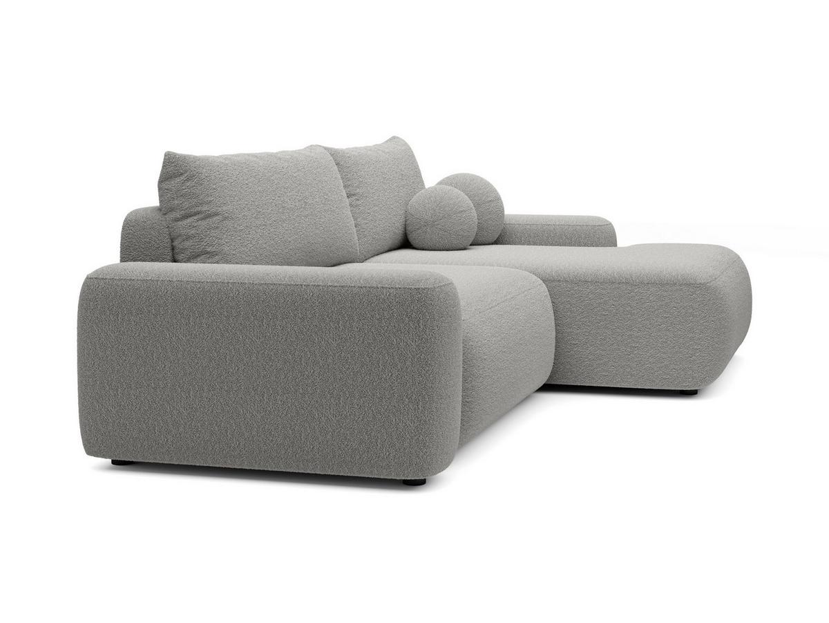 ECKSOFA RUOTA Grau Boucle-Stoff mit Schlaffunktion - Grau, Holz (264/162cm) - MASSENO
