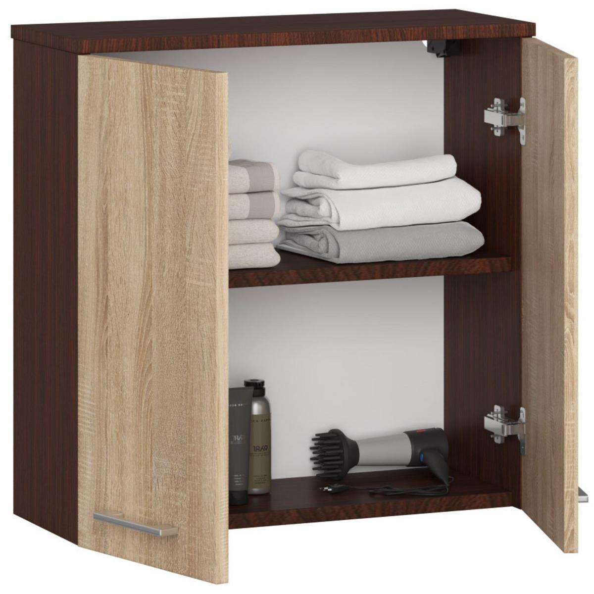 BADKOMMODE Dunkelbraun, Eiche Sonoma 60/60/22,5 - Wengefarben/Sonoma Eiche, Holzwerkstoff (60/60/23cm) - RAUMHIRSCH FURNITURE