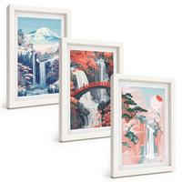 BILDER SET 3er Set - 20x30 cm Weißer Rahmen - Wasserfälle, Berge, Brücken, Bäume - Weiß, Kunststoff (20/30cm) - TULUP