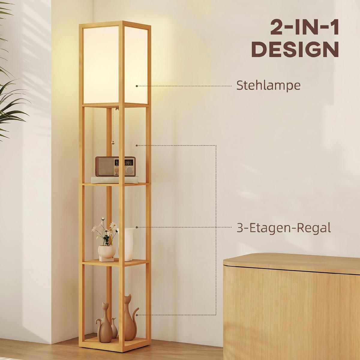 STEHLEUCHTE MDF Eiche Weiß - Eichefarben, Holzwerkstoff (26/26/160cm) - HOMCOM