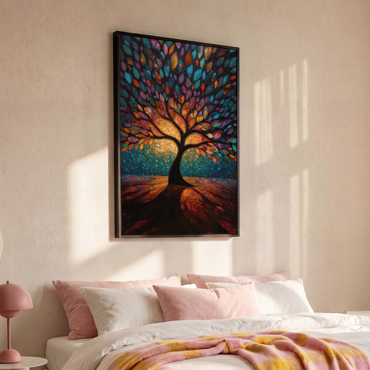 LEINWAND Bilder mit Rahmen - Mosaik - Bunt - Baum - Äste - 100x150 - Multicolor, Textil (100/150cm) - MuchoWow