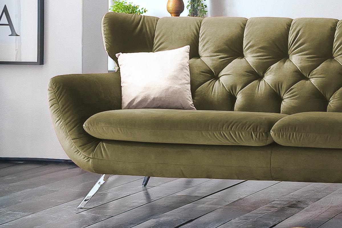 SOFA CHARME Grün Velvet - Schwarz/Olivgrün, Textil (225/94/95cm) - KAWOLA