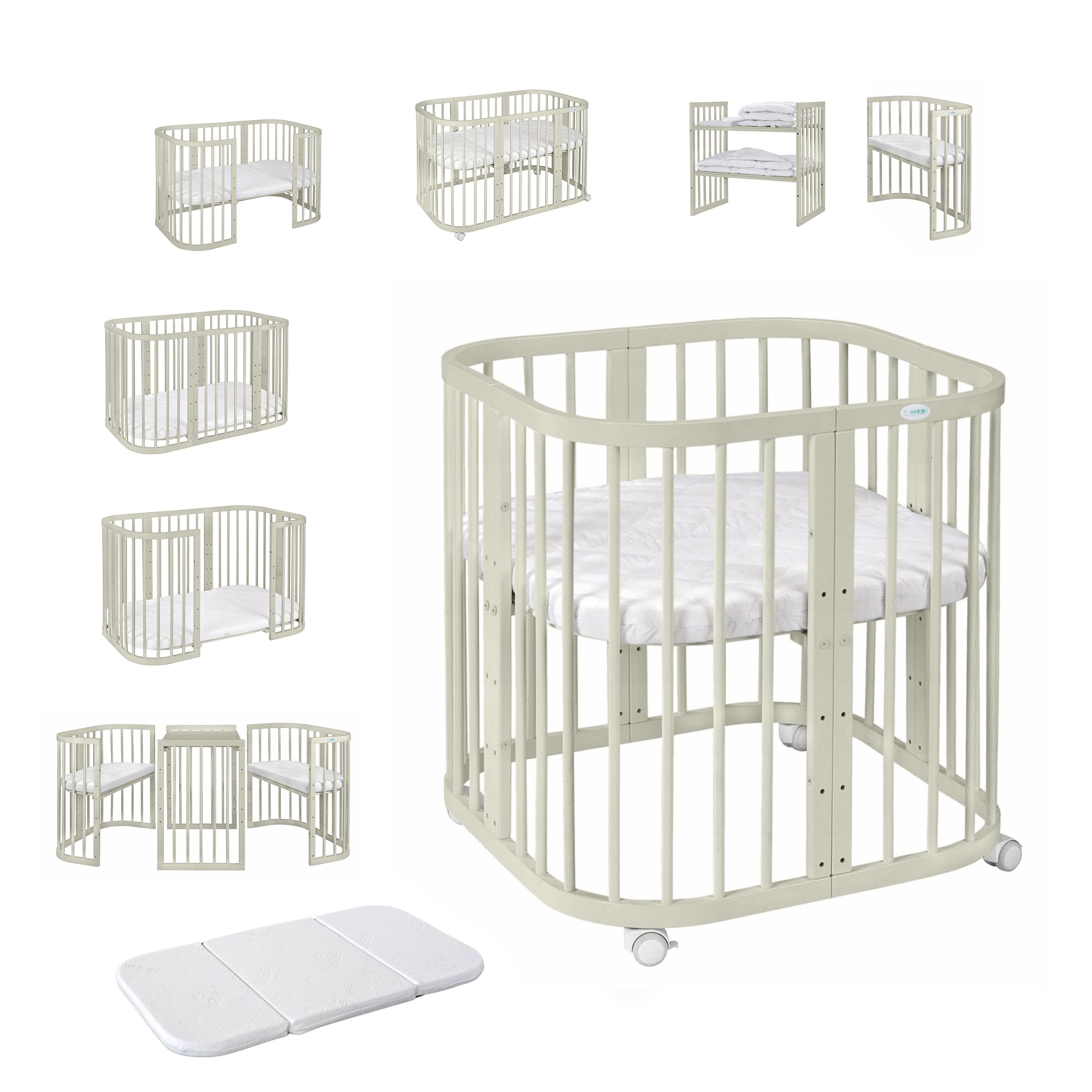 BABYBETT OLIVE, 7in1 mit Matratze - Olivgrün, Holz (73/123cm) - waldin