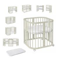 BABYBETT OLIVE, 7in1 mit Matratze - Olivgrün, Holz/Textil (73/123cm) - waldin