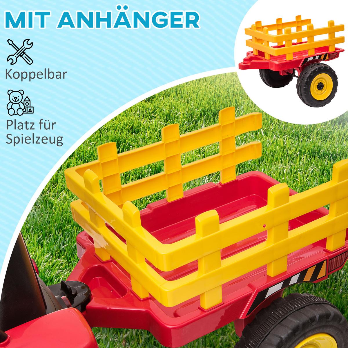ELEKTRISCHER Traktor Kinder Aufsitztraktor mit MP3 Funktion, 3-6KM/H, Rot - Rot, Metall (136.5/50/52.5cm) - HOMCOM