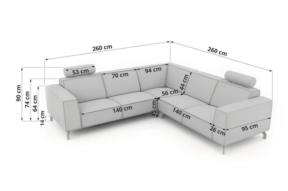 ECKSOFA VESANO L - Grau Cord - Schwarz/Grau, Textil/Metall (260/260cm) - MKS