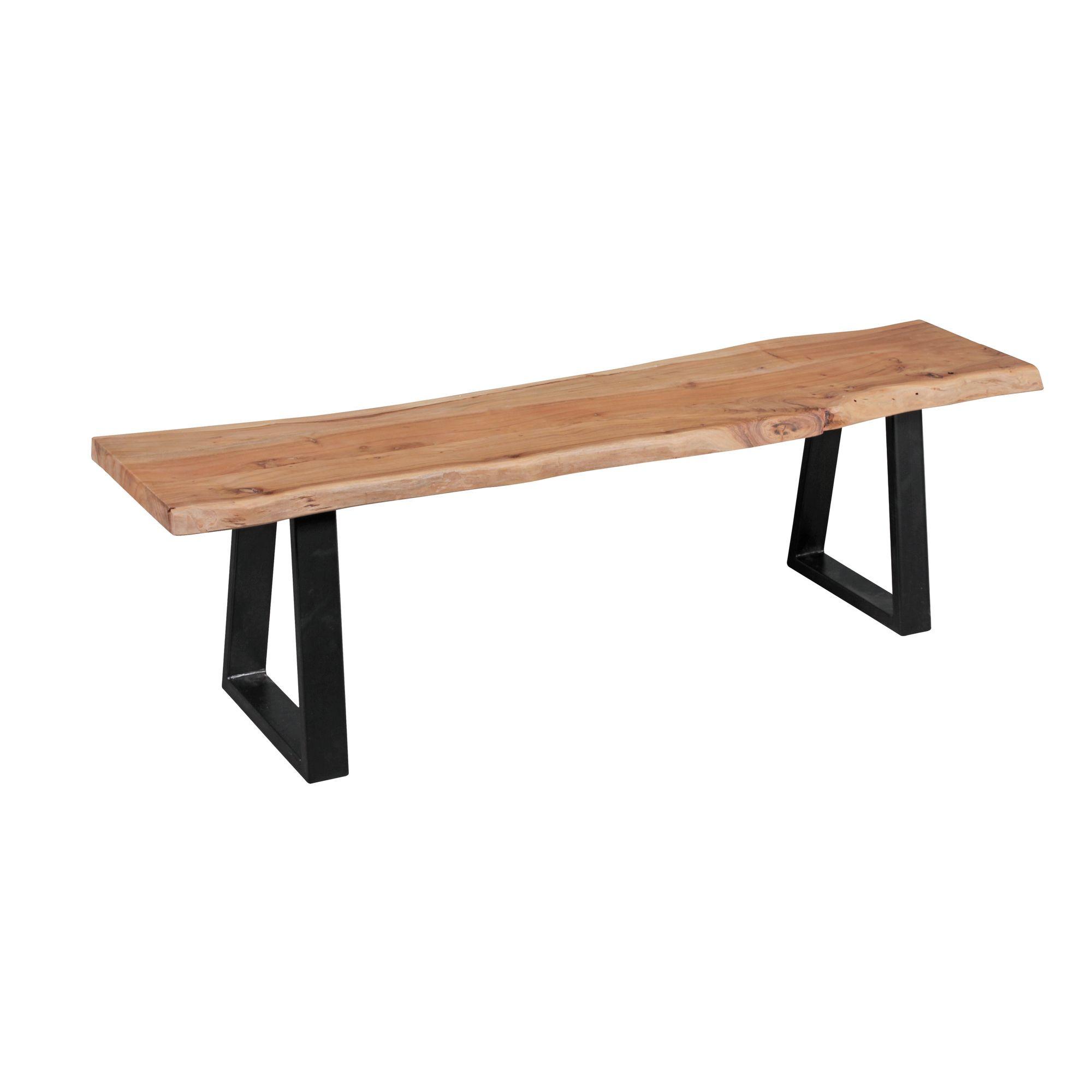 ESSZIMMERBANK GAYA Massivholz Baumkante Metallbeine, Akazie 160x40x45 cm - Schwarz/Akaziefarben, Holz/Metall (160/45/40cm) - KADIMA DESIGN