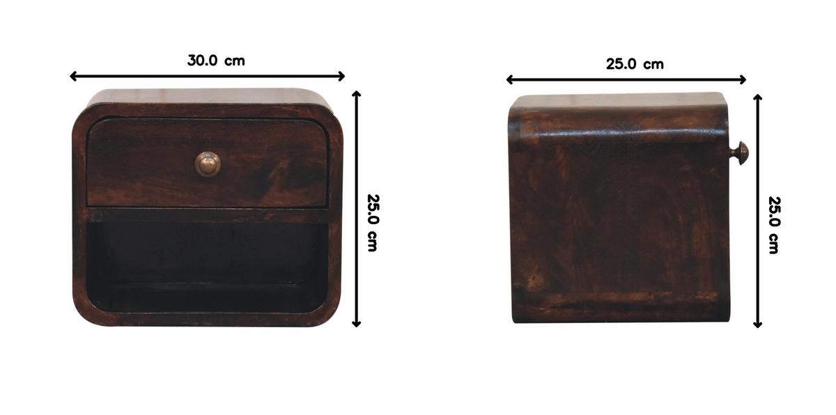 NACHTKASTEN Mini Geschwungen Kalifornisch Nussbaum Wandmontiert, 1 Schublade und Offenes Fach, Dunkelbraun - Dunkelbraun/Messingfarben, Holz/Metall (30/25/25cm) - Artisan Furniture