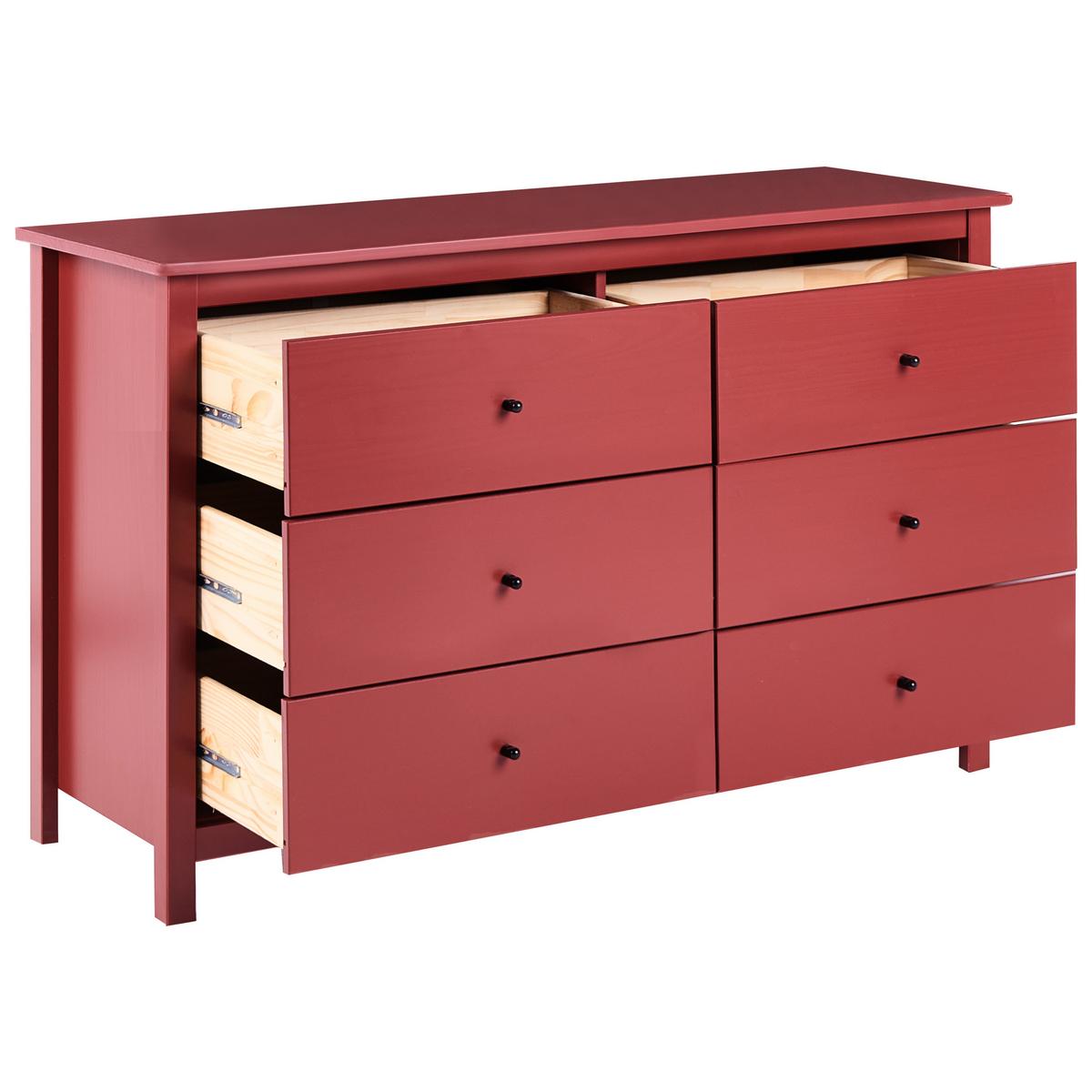 KOMMODE mit 6 Schubladen Kiefernholz Burgunderrot Barcaldine - Dunkelrot, Holz (130/82/45cm) - Beliani