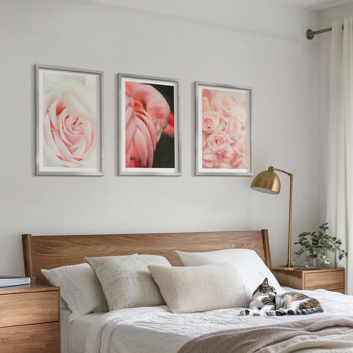 BILDER SET 3er Set - 40x60 cm Silberner Rahmen - Zartrosa Flamingos - Silberfarben, Kunststoff (40/60cm) - TULUP