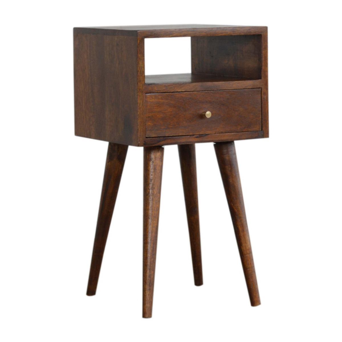 NACHTTISCH aus Massivholz, 1 Schublade, 1 Offene Lagerung, Nordische Beine, Braun - Messingfarben/Braun, Holz/Metall (30/57/30cm) - Artisan Furniture