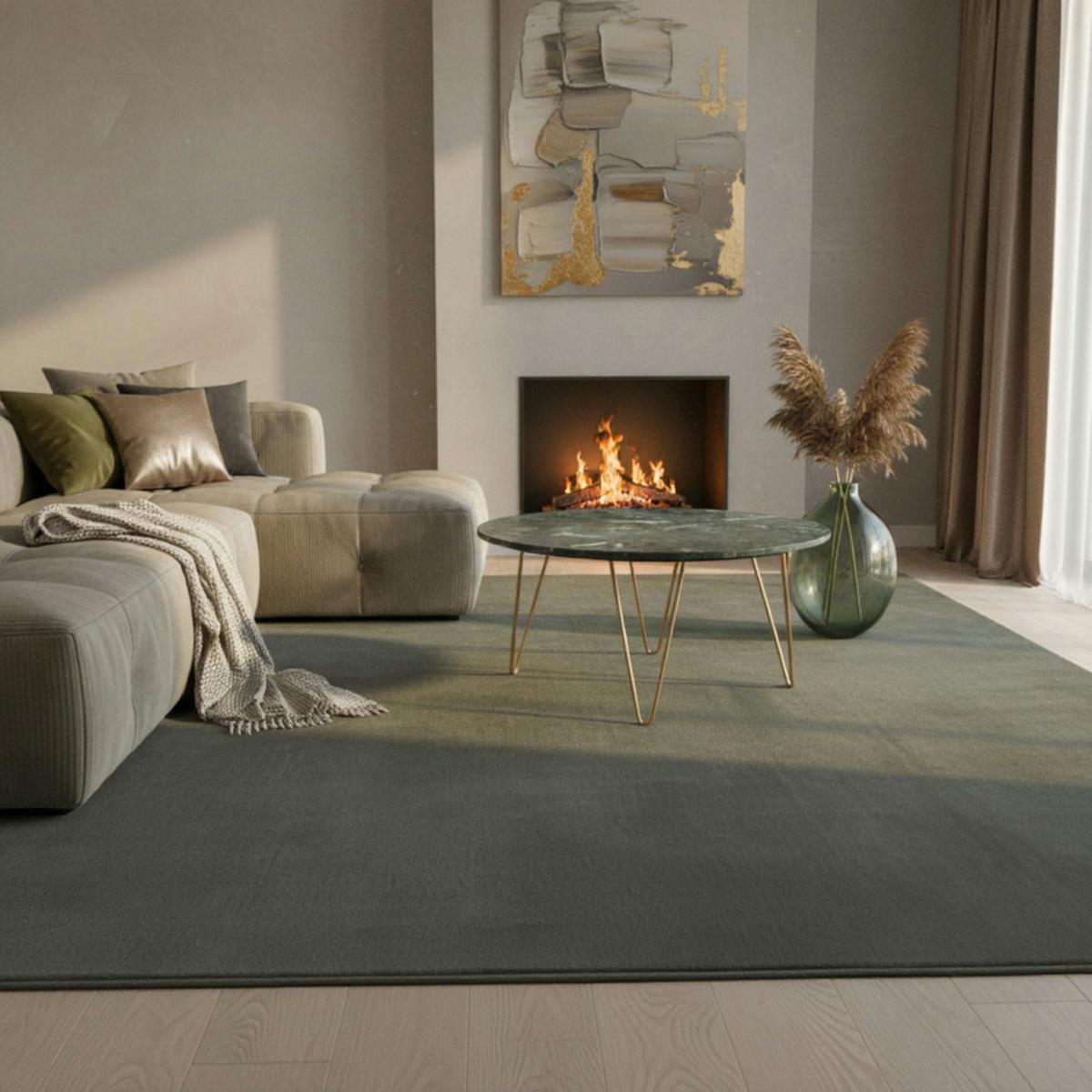 TEPPICH Kurzflor Waschbar NECKAR in Grün, einfarbig, 200 x 290 cm - Grün, Textil (290/200cm) - KADIMA DESIGN