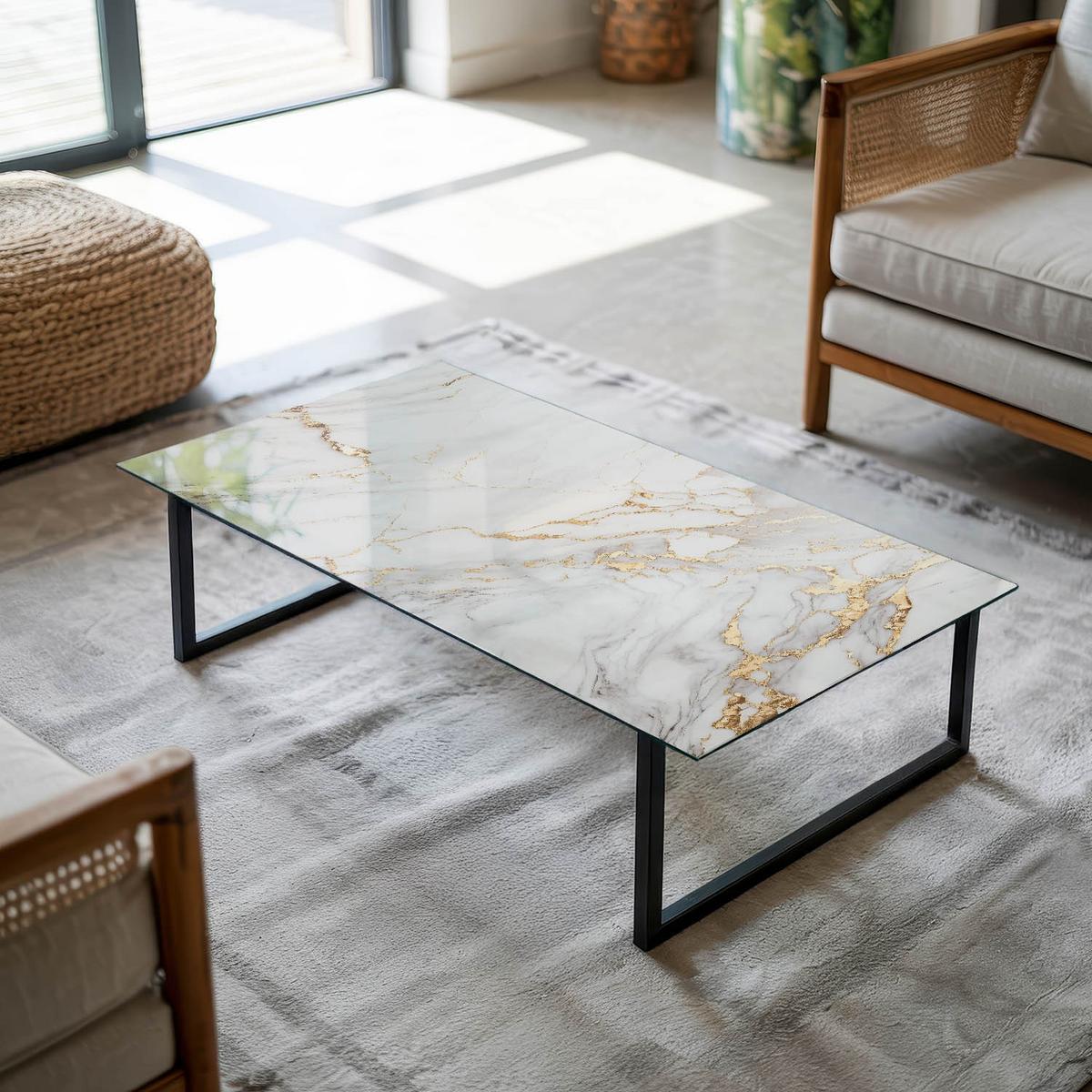 TISCHPLATTE 120x60 cm Eleganter Marmor mit Adern - Weiß, Glas (0.4/120/60cm) - TULUP