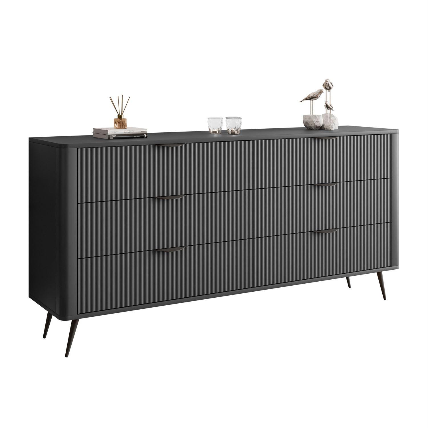 SIDEBOARDS SCARLETT 6S MIT SCHUBLADEN SCHWARZ - Schwarz, Holzwerkstoff (163/81/38cm) - Lookway