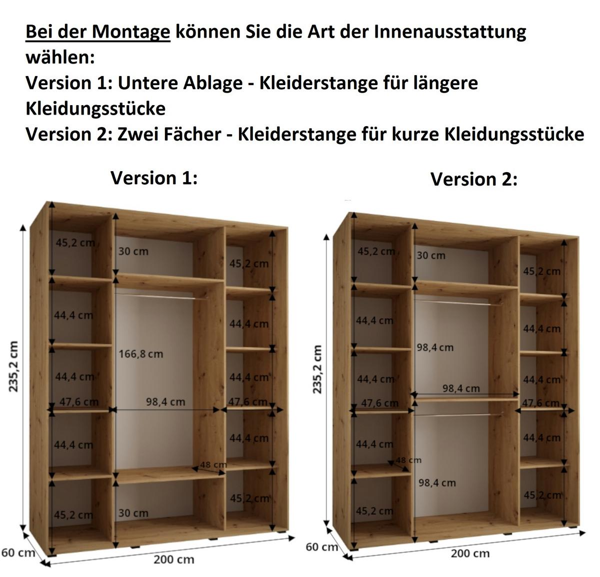 SCHWEBETÜRENSCHRANK 235,2/200/60 3-türig - Kaschmir/Schwarz, Holz/Metall (200/235.2/60cm) - MÖBEL KRYSPOL