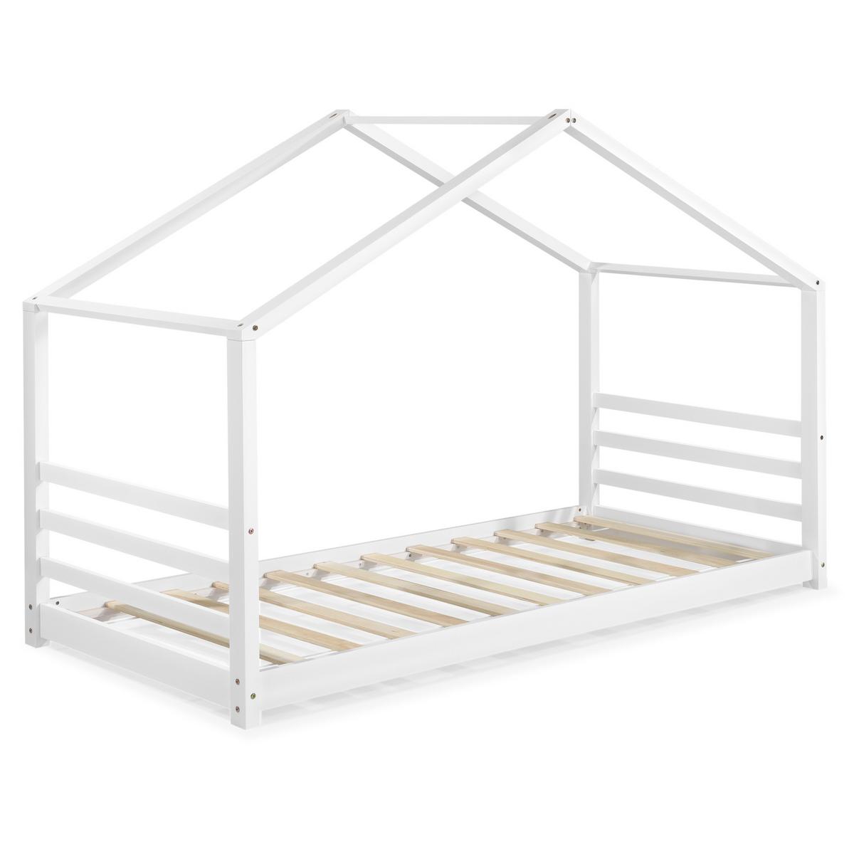HAUSBETT Vardø mit Matratze - Weiß, Holz/Textil (90/200cm) - [en.casa]