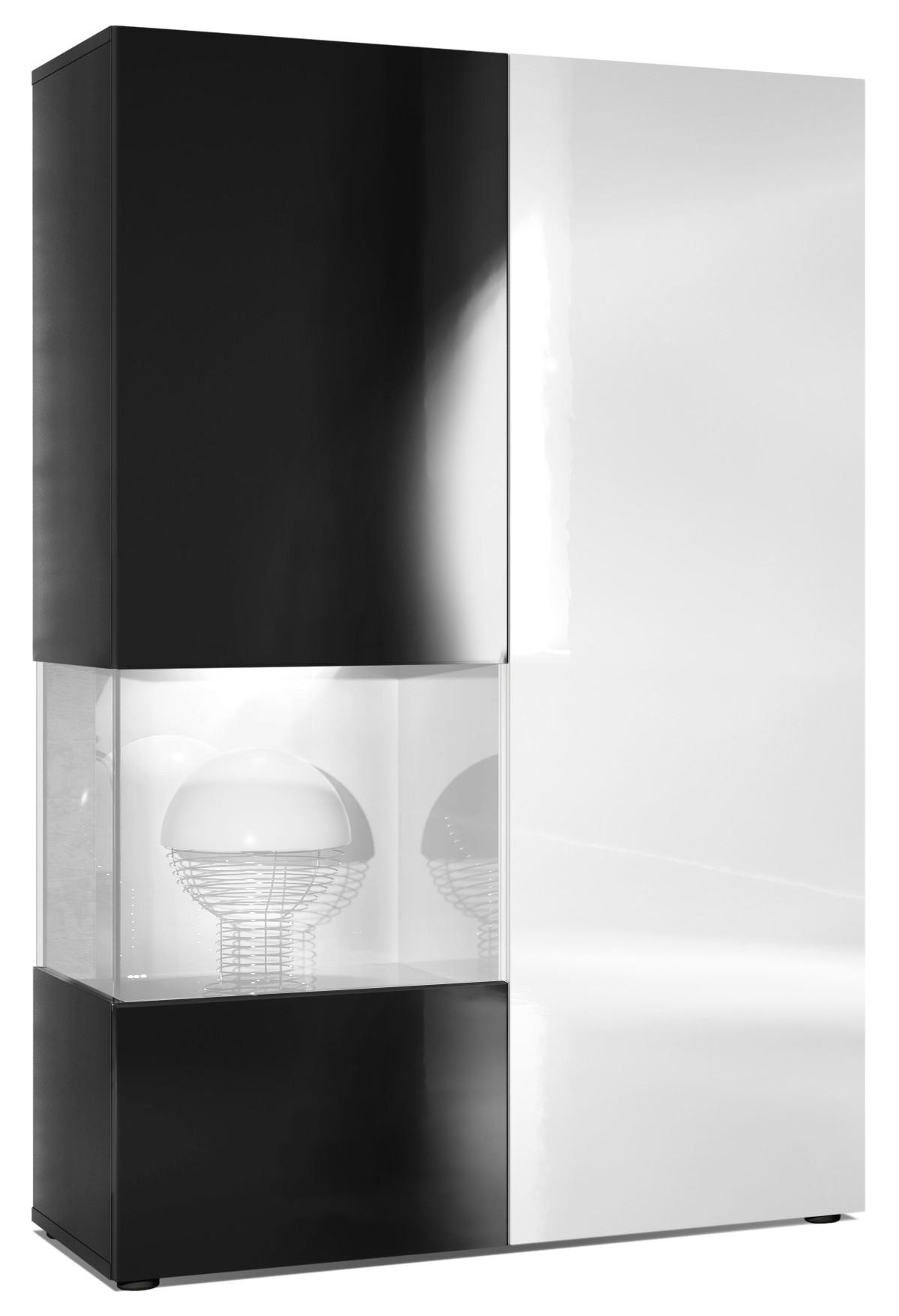 VITRINE Morena Tür und Einsatz in Weiß Hochglanz - Weiß Hochglanz, Holzwerkstoff (91.5/136.5/37cm) - Vladon