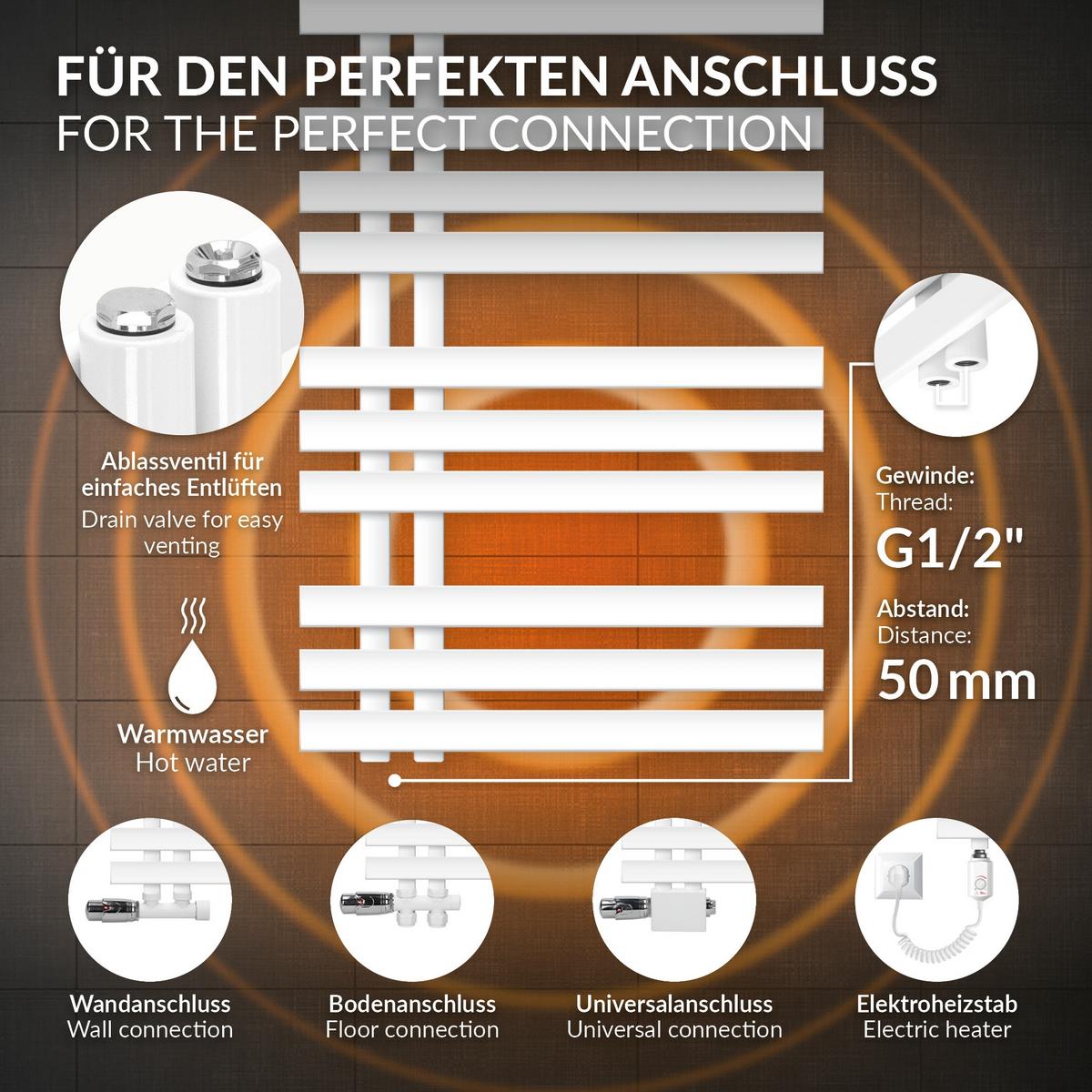 BADHEIZKÖRPER elektrisch IRON EM 500x1600 mm Weiß mit Heizstab 1200W Digital - Weiß, Metall (50/160/3cm) - LuxeBath