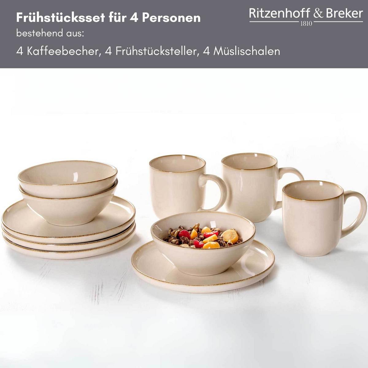 FRÜHSTÜCKS-SET Olivia beige 12-tlg. - Beige, Keramik (2/2/2cm) - Ritzenhoff Breker