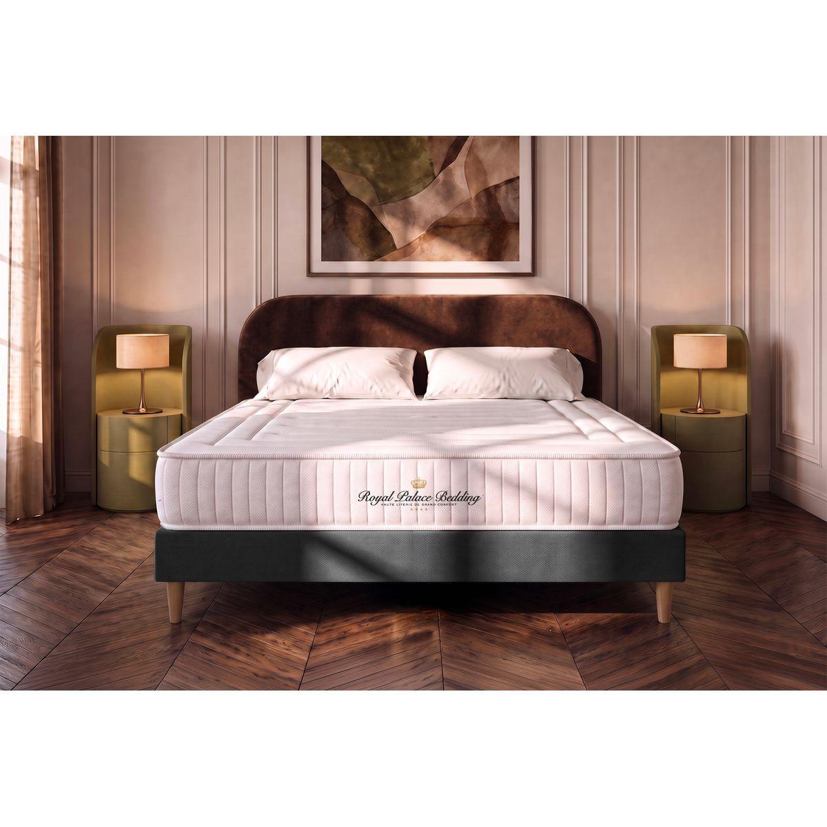 BETT Nottingham Memory-Schaum 140 x 190 cm h3 - Kit Bettgestell Schwarz - Beige/Schwarz, Karton/Holz (140/190cm) - ROYAL PALACE BEDDING