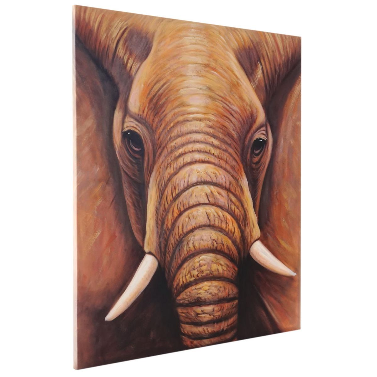 ÖLGEMÄLDE NAHAUFNAHME ELEFANT HANDGEMALT Mehrfarbig - Multicolor, Textil (100/120cm) - MCW