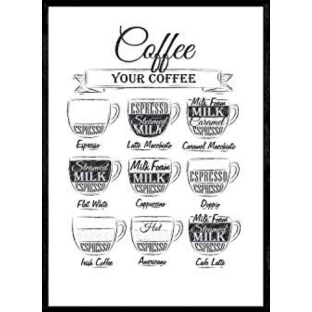 POSTER Kaffeebleche Weißer Hintergrund A3 Schwarzer Rahmen - Schwarz, Papier (29.7/5/42cm) - Nacnic
