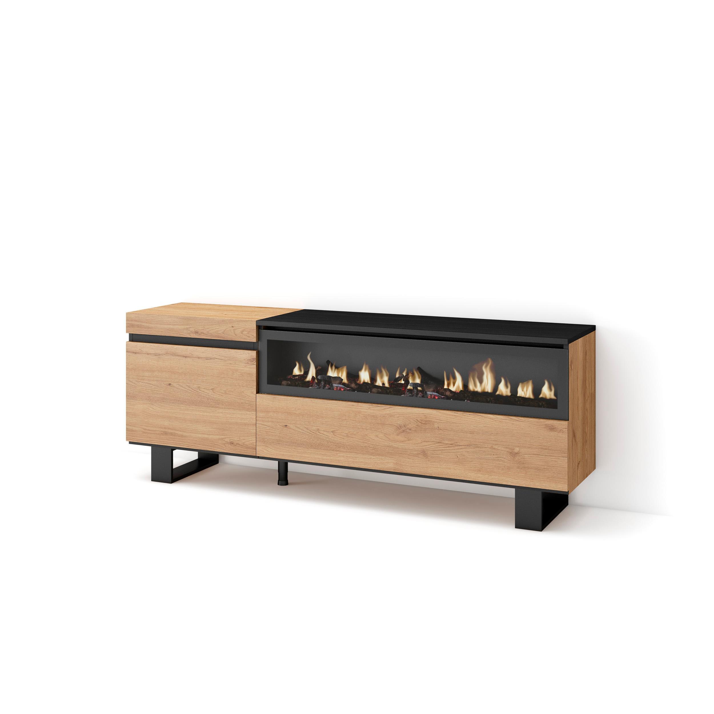 LOWBOARD mit Elektrokamin, Eiche, Schwarz, 150/35/57cm - Naturfarben, Holzwerkstoff (150/57/35cm) - Skraut Home