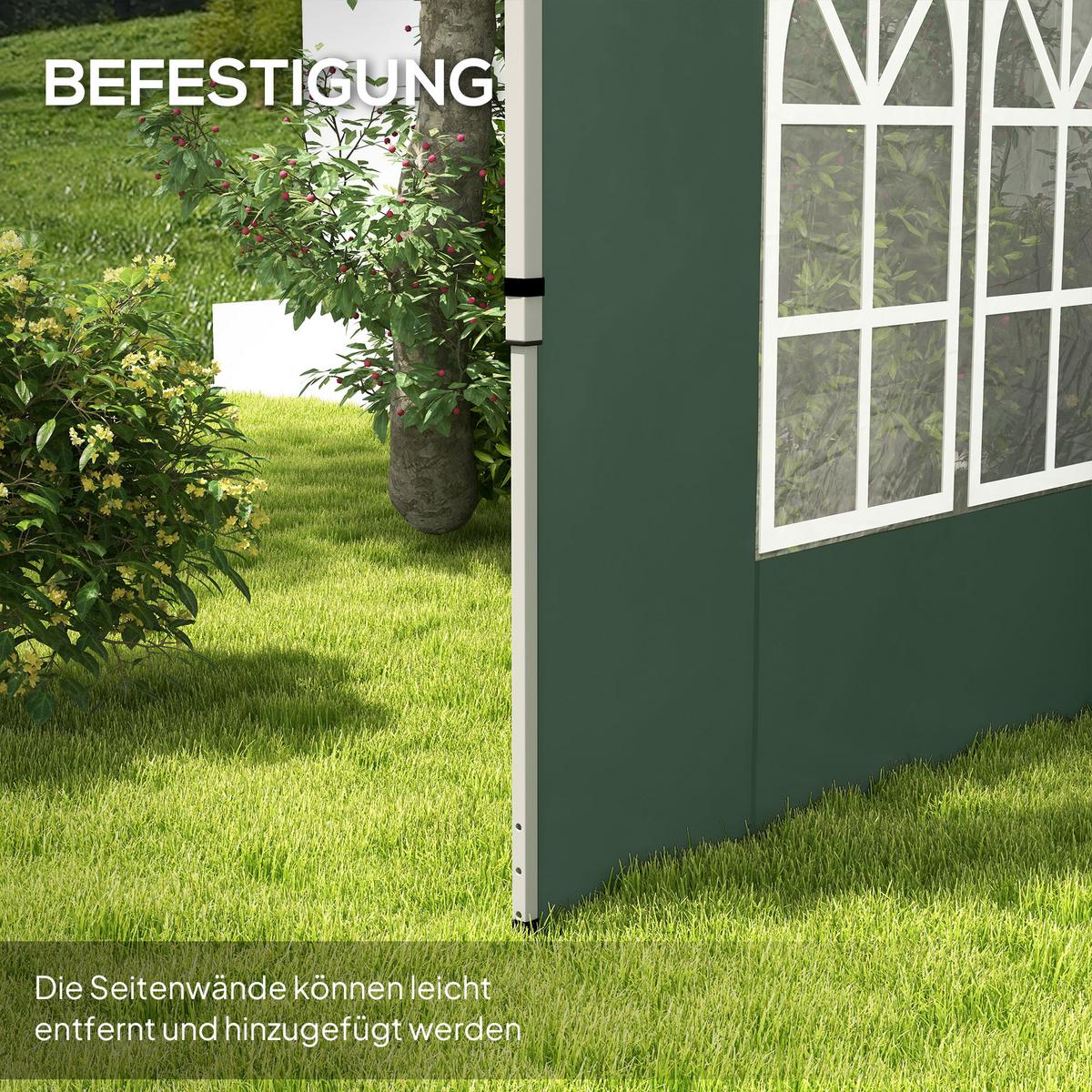 2ER-SET Seitenteile für Pavillon 3x3/3x4 m, Seitenwand mit Fenster, wasserdicht - Grün, Kunststoff/Textil (295/195/1cm) - Outsunny