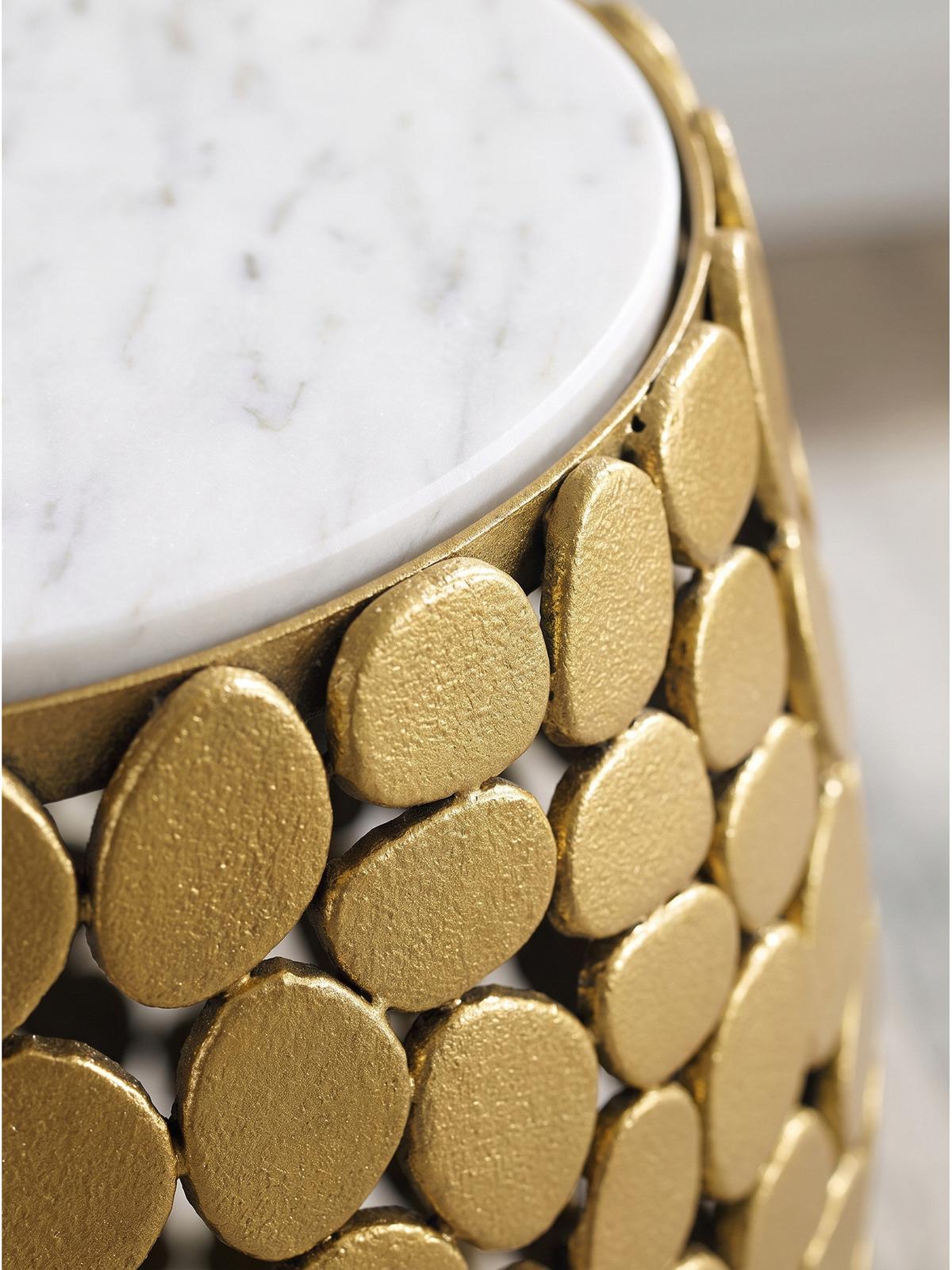 BEISTELLTISCH DIEMEL, Marmor, handgefertigt, Gold-Weiß, Ø 40 x 46 cm - Goldfarben, Stein/Metall (40/40/46cm) - KADIMA DESIGN