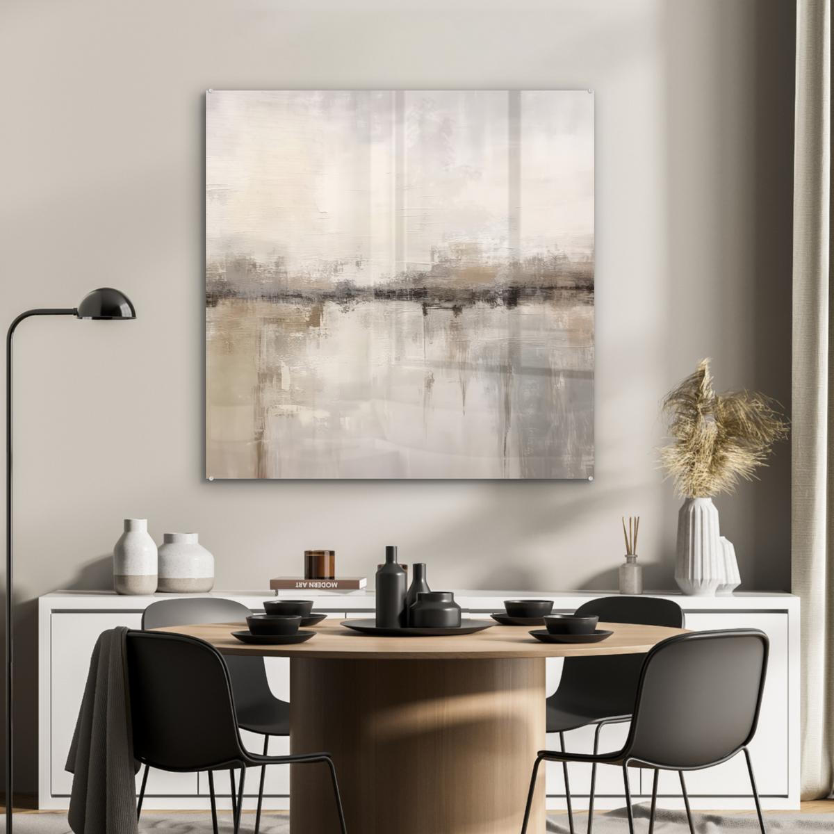 ACRYLGLASBILD Moderne Kunst - Abstrakt - Beige 90x90 cm - Beige, Glas (90/90cm) - MuchoWow