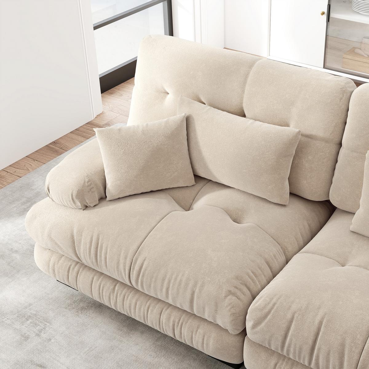 SOFA Stoff – 3-Sitzer mit Kissen - Beige, Holzwerkstoff/Textil (313/81/77cm) - Urban Meuble