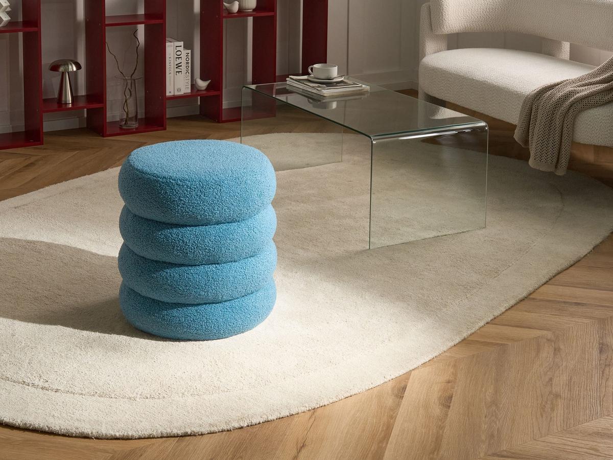 POUF Bouclé Blau Sumpter - Blau, Textil (43/47/43cm) - Beliani