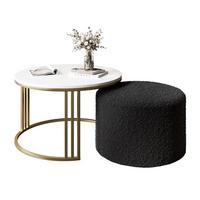 COUCHTISCH mit Hocker LORI Hochglanz gebürstetes Gold/weißer Glanz/Coral 60 - Weiß, Metall (70/70/49cm) - Lookway
