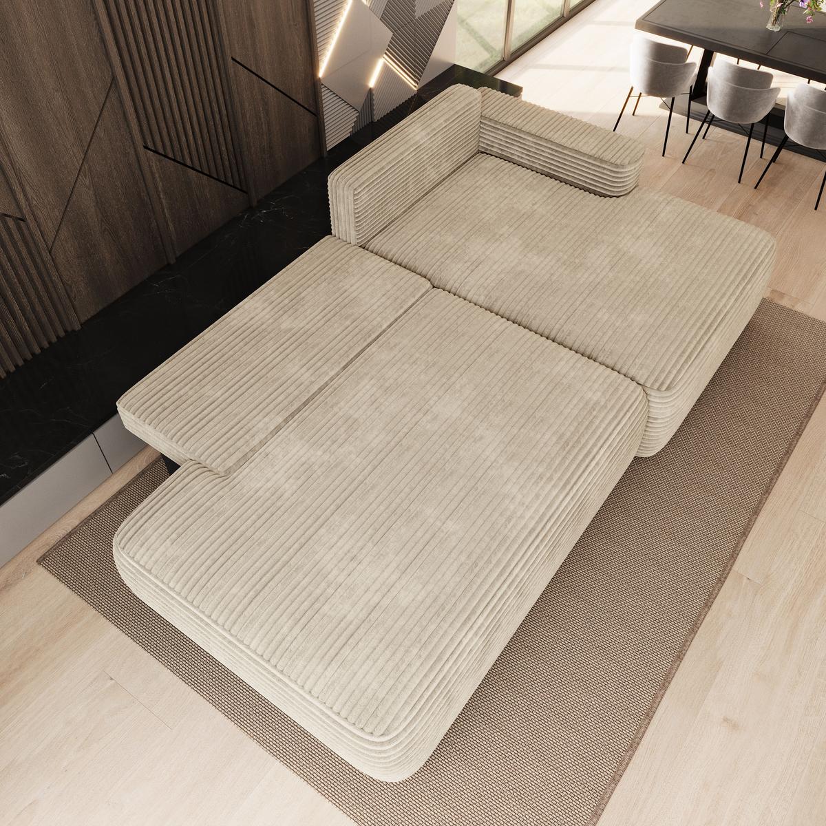 ECKSOFA AVINI T R-S Creme Kordstoff mit Schlaffunktion - Creme, Holzwerkstoff/Textil (277/160cm) - MASSENO