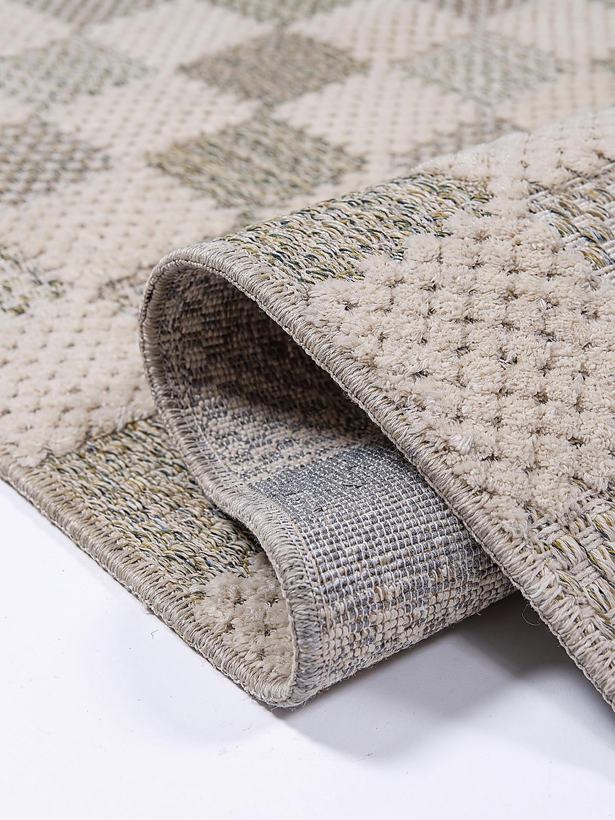 TEPPICHLÄUFER waschbar AFTON, Schachbrettmuster, Natur-Grün, 80 x 230 cm - Beige/Grün, Textil (80/230cm) - KADIMA DESIGN