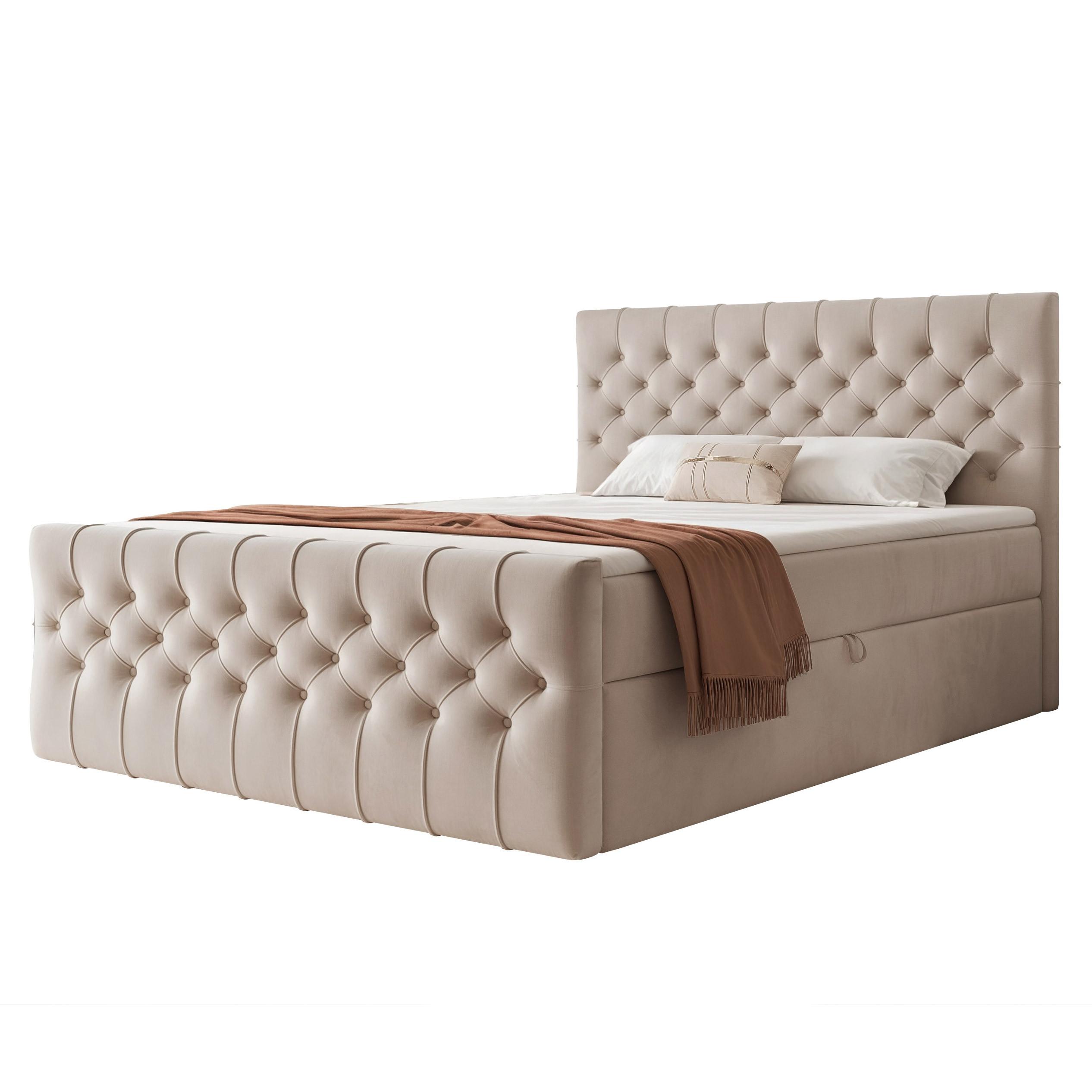 BOXBETT JOLIE 140x200 cm mit Matratze, Graubeige - Greige, Textil (140/200cm) - Idohome