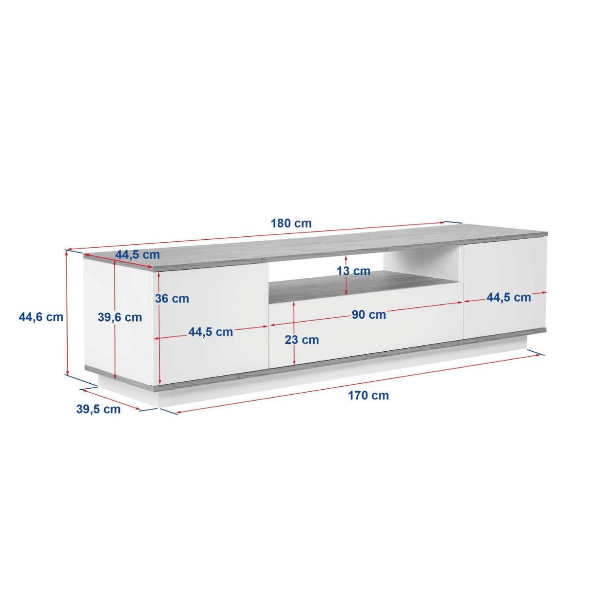 TV furniture with 3 folding doors and 1 niche, L180 cm - Grau, Holzwerkstoff (44.5/44.6/12cm) - Calicosy