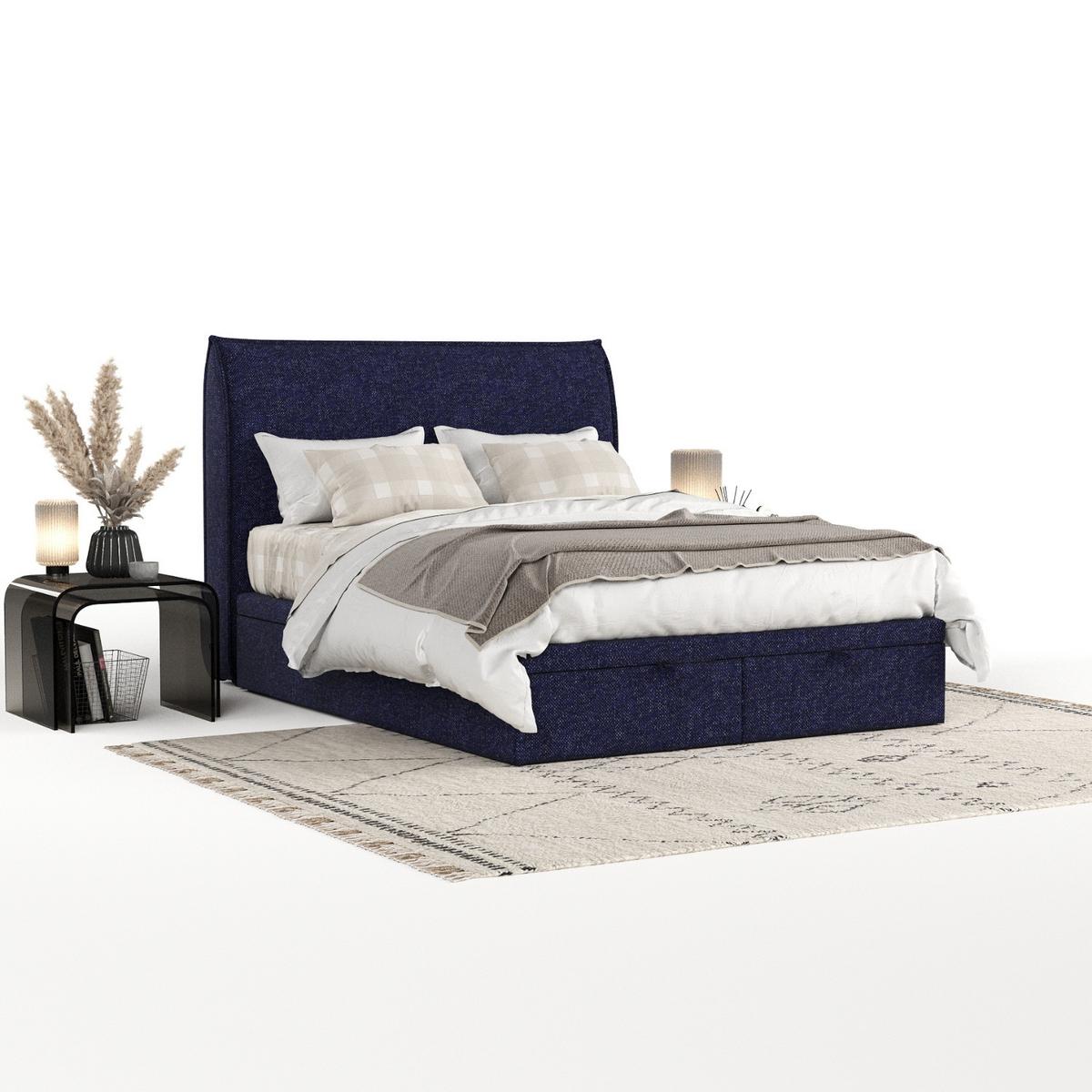 POLSTERBETT Tuvalu mit Stauraum 180/200 cm Marineblau im Alta Stoff - Schwarz/Dunkelblau, Holz/Holzwerkstoff (180/200cm) - AltaBeds