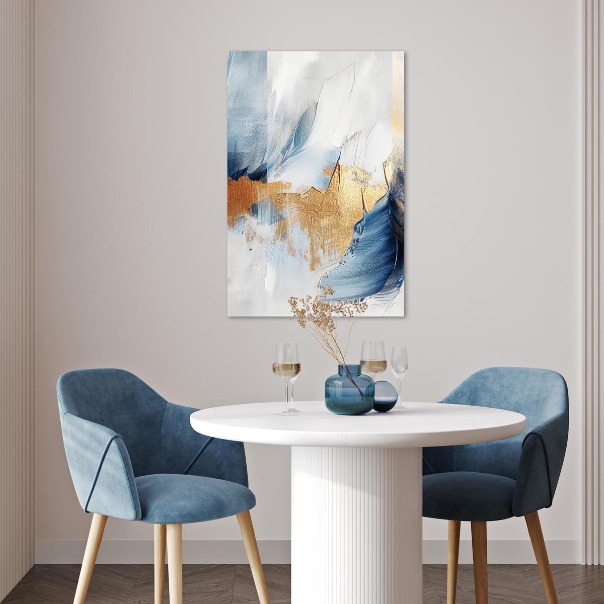 POSTER Gold - Blau - Aquarell - Kunst - Modern Wanddeko 40x60 cm - Hellblau, Papier (40/60/0.1cm) - MuchoWow