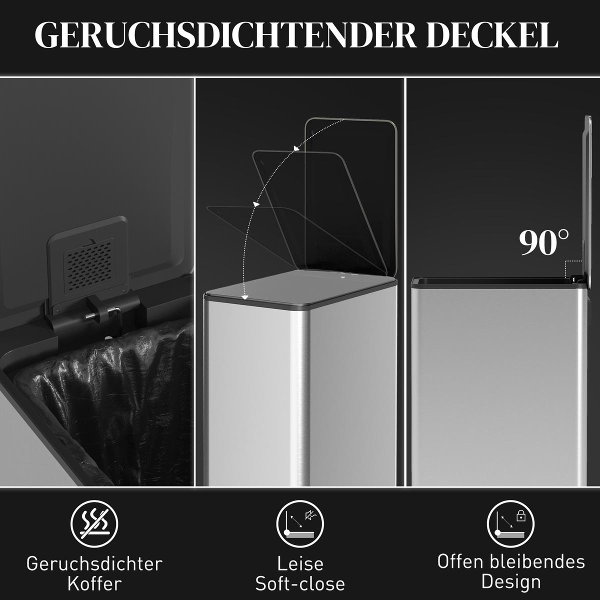 MÜLLEIMER 20L - Silberfarben, Metall (37.2/57/21.5cm) - HOMCOM